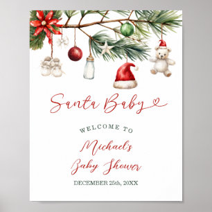Santa Baby Holiday Christmas Baby Shower Welcome Poster