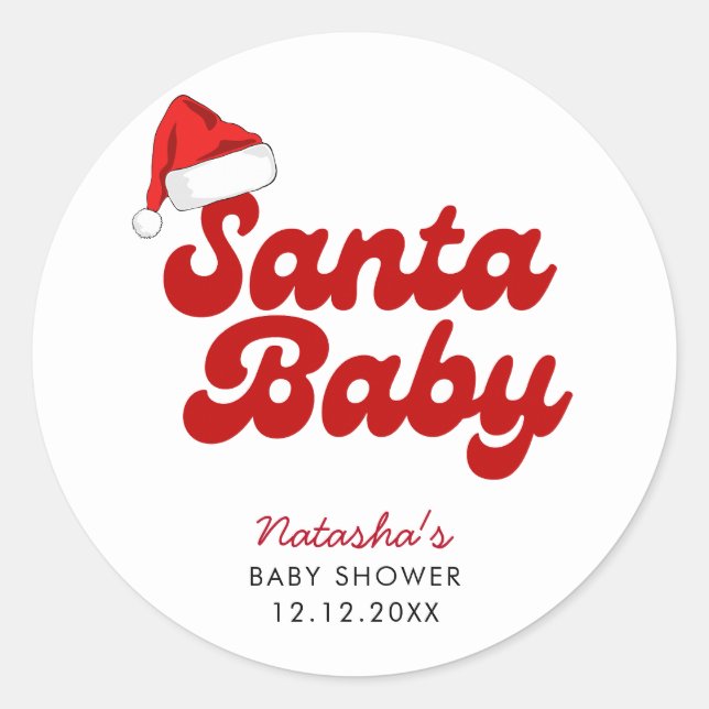Santa Baby Merry Little Christmas Baby Shower  Classic Round Sticker (Front)