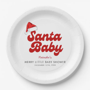 Santa Baby Merry Little Christmas Baby Shower  Paper Plate