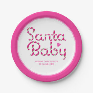 Santa Baby Pink Christmas Baby Shower Paper Plates