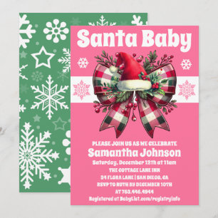 Santa Baby Pink Christmas Coquette Bow Baby Shower Invitation