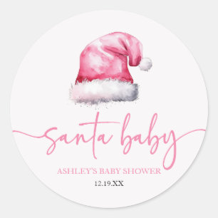 Santa Baby Pink Hat Christmas Holiday Baby Shower Classic Round Sticker