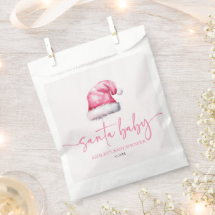 Santa Baby Pink Hat Christmas Holiday Baby Shower Favour Bag