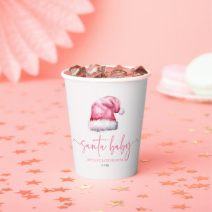 Santa Baby Pink Hat Christmas Holiday Baby Shower Paper Cups