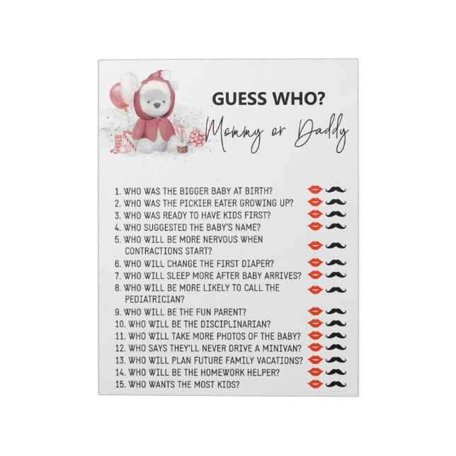 Santa Baby Polar Bear Baby Shower Guess Who   Notepad (Rotated)