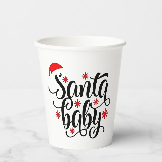 Santa Baby Pregnancy Announcement Christmas Santa Paper Cups (Front)