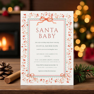 Santa Baby Preppy Bow Christmas Baby Shower Invitation