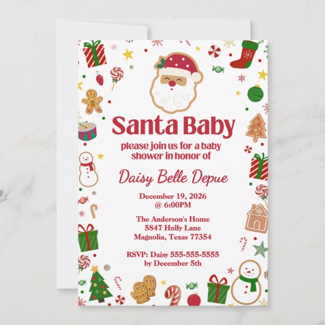 Santa Baby Red And Green Baby Shower Invitation (Front)