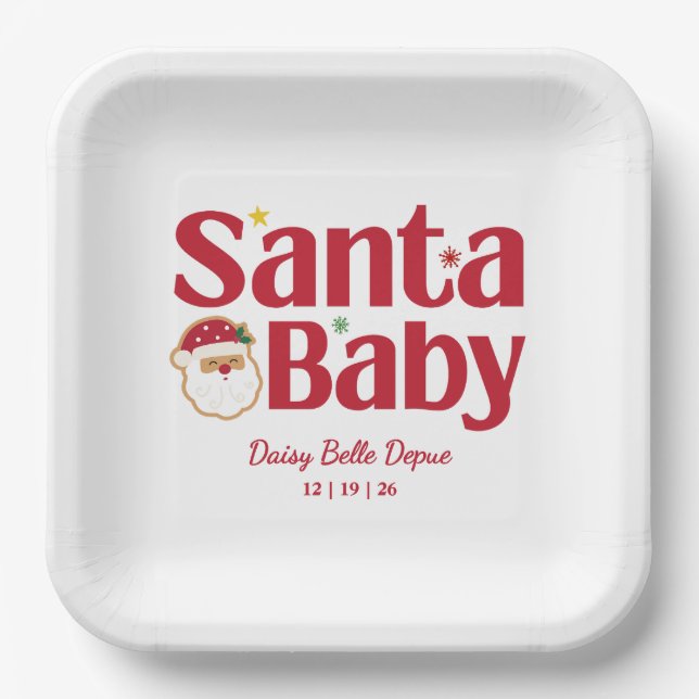 Santa Baby Red And Green Baby Shower Paper Plate (Front)