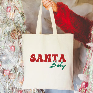Santa Baby   Red and Green typography Christmas Tote Bag