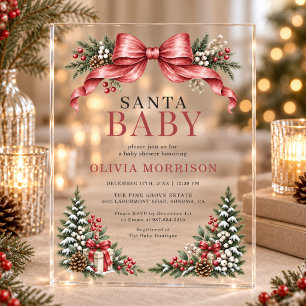 Santa Baby Red Bow Baby Shower Acrylic Invitations