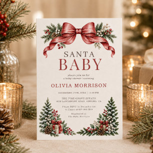 Santa Baby Red Bow Baby Shower Invitation