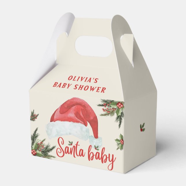 Santa Baby Red Hat Christmas  Baby Shower Favor Box (Front Side)