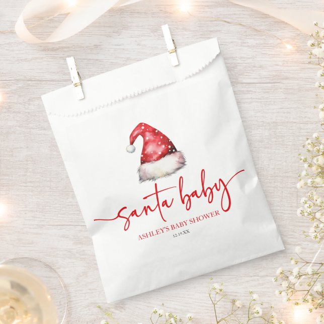 Santa Baby Red Hat Christmas Holiday Baby Shower Favour Bag (Clipped)