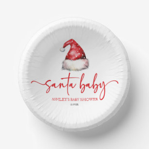 Santa Baby Red Hat Christmas Holiday Baby Shower Paper Plate