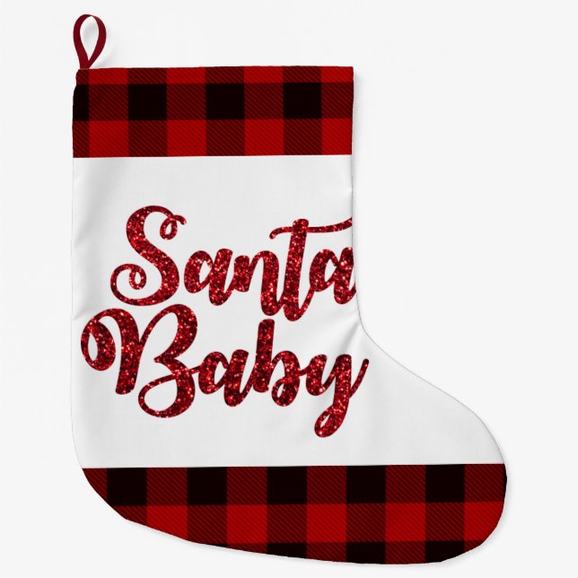 Santa Baby Red Plaid Christmas Stocking (Front)