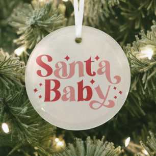Santa Baby - Retro Christmas Typography Glass Ornament