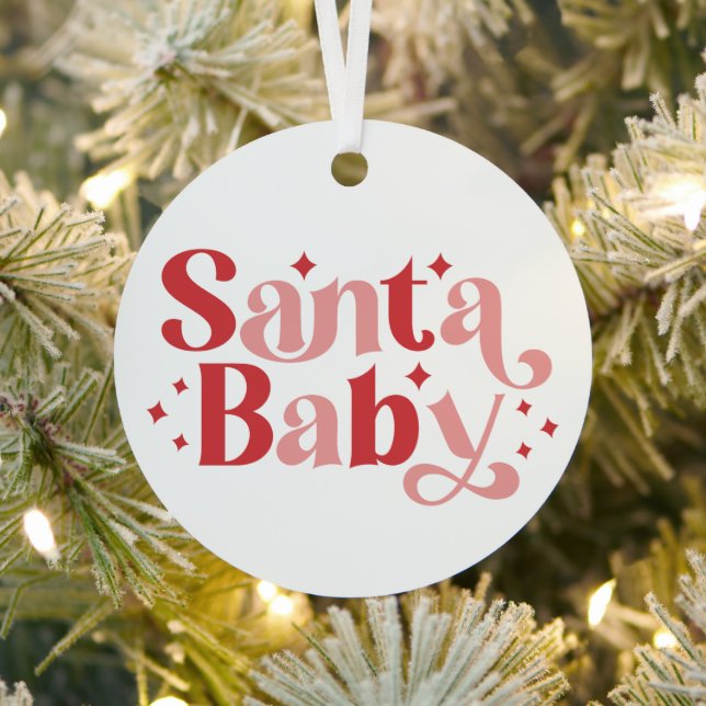 Santa Baby - Retro Christmas Typography Metal Ornament (Insitu)