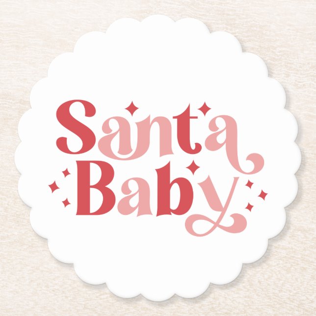 Santa Baby - Retro Christmas Typography Paper Coaster (Front)