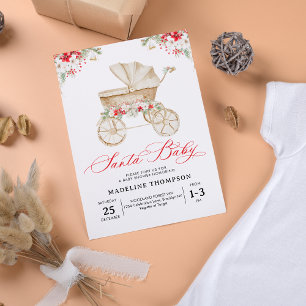 Santa Baby Script Christmas Stroller Baby Shower Invitation