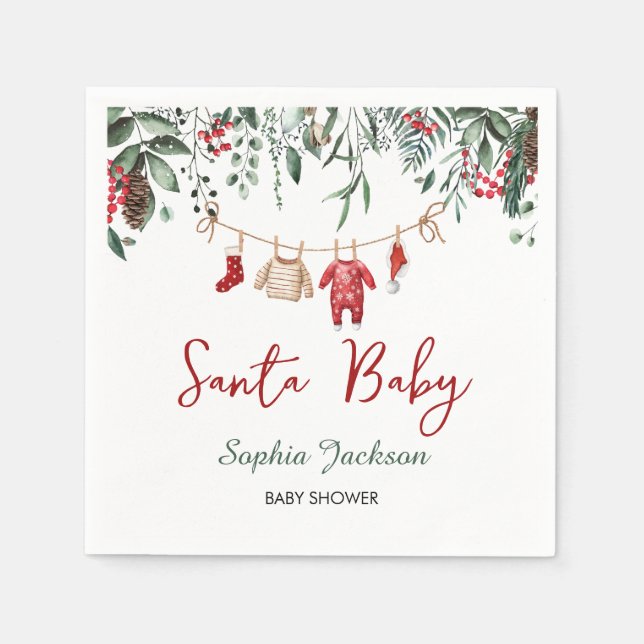 Santa Baby Shower Christmas Baby Clothes Winter Napkin (Front)