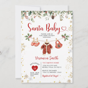 Santa Baby Shower Clothesline Christmas Floral Invitation