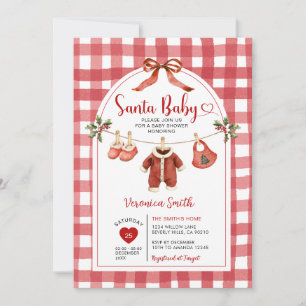Santa Baby Shower Clothesline Ribbon Gingham Invitation