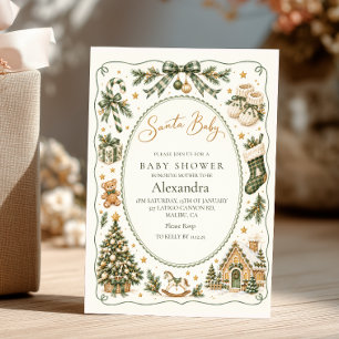 Santa Baby Shower Green Gold Storybook Invitation