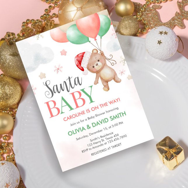 Santa Baby Shower  Invitation (Santa Baby Bear Baby Shower Invitation)
