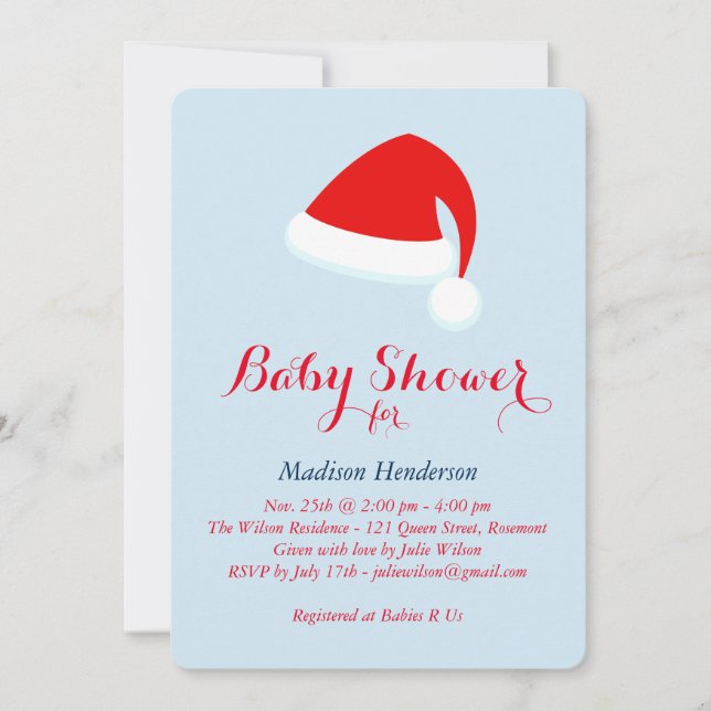 Santa Baby Shower Invitation - red & blue (Front)