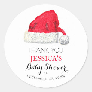 Santa Baby Shower Red Cute simple Thank you Classic Round Sticker