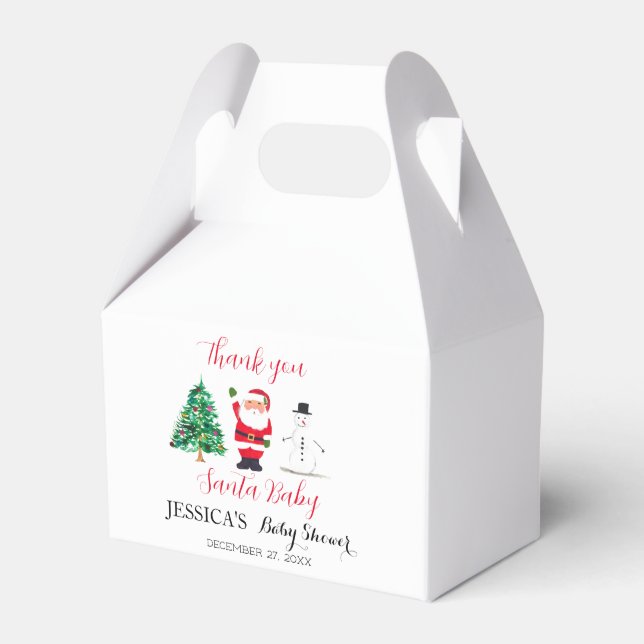 Santa Baby Shower Red Cute simple Thank you Favor Box (Front Side)