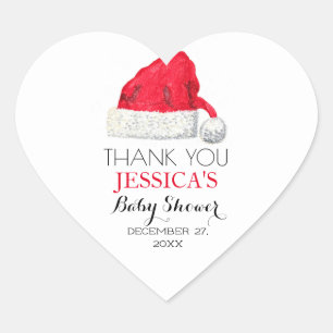 Santa Baby Shower Red Cute simple Thank you Heart Sticker