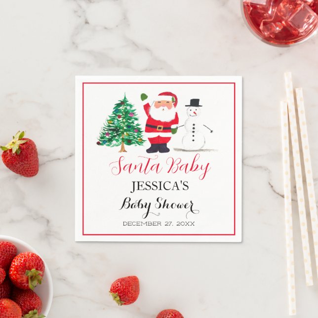 Santa Baby Shower Red Cute simple Thank you Napkin (Insitu)