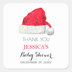 Santa Baby Shower Red Cute simple Thank you Square Sticker