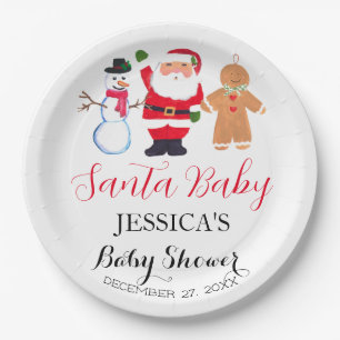 Santa Baby Shower Red Cute simple Winter Snowy Paper Plate