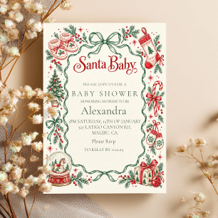 Santa Baby Shower Red Green Doodles Invitation