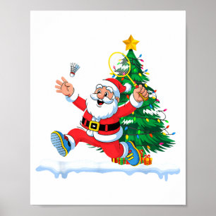 Santa Badminton Christmas Tree Lights Men Women Ki Poster