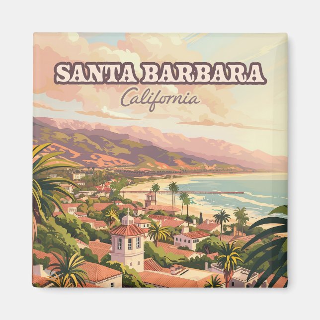 Santa Barbara Beach Central Coast California Retro Magnet (Front)