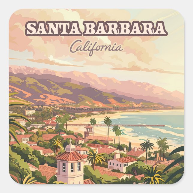 Santa Barbara Beach Central Coast California Retro Square Sticker (Front)