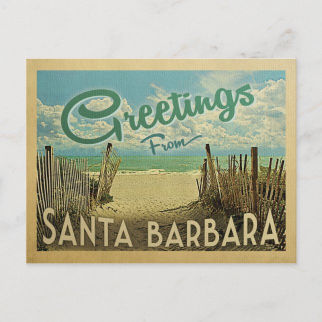 Santa Barbara Beach Vintage Travel Postcard (Front)