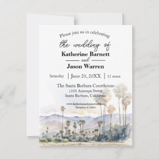 Santa Barbara Beach Watercolor Wedding Invitation