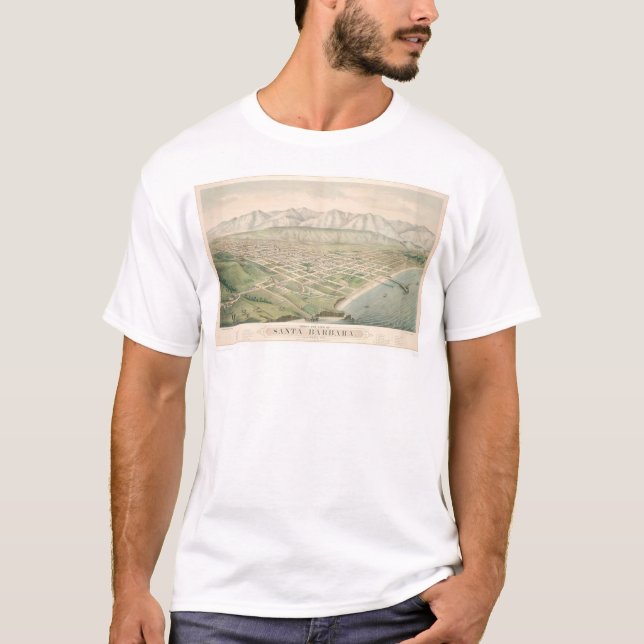 Santa Barbara, CA. Panoramic Map 1877 (1581A) T-Shirt (Front)