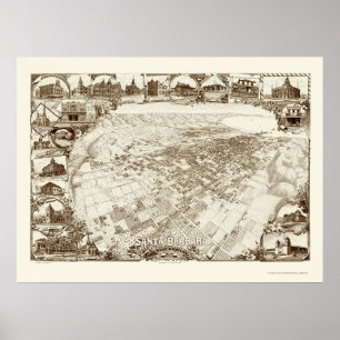 Santa Barbara, CA Panoramic Map - 1898 Poster