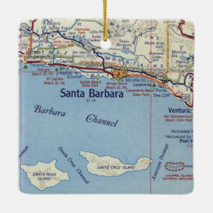 Santa Barbara CA Vintage Map Ceramic Ornament