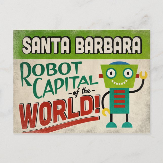 Santa Barbara California Robot - Funny Postcard (Front)