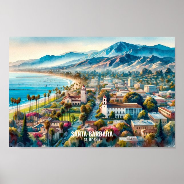 Santa Barbara California Travel Places watercolor Poster (Front)