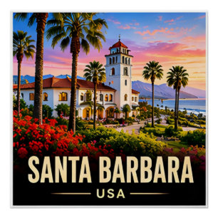 Santa Barbara California USA Riviera Coast Travel Poster