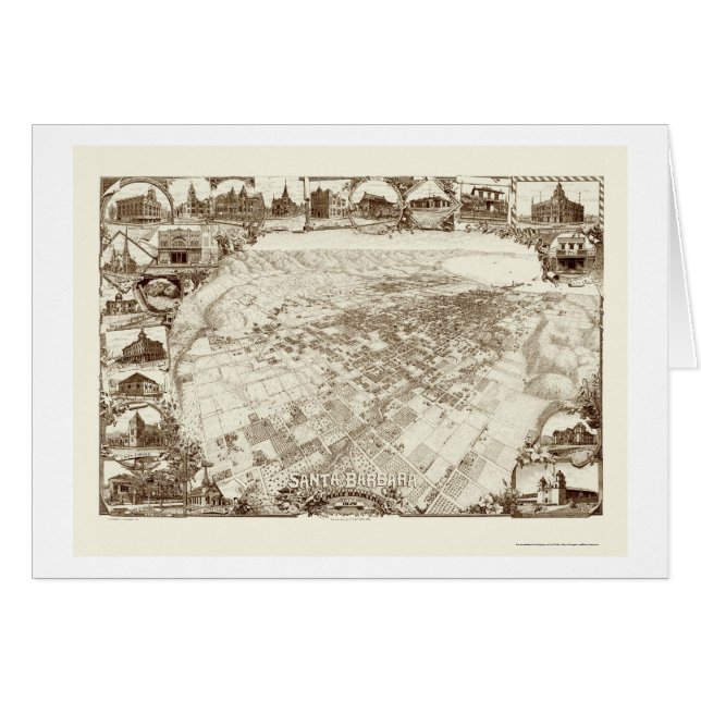 Santa Barbara, carte panoramique de CA - 1898 (Devant horizontal)
