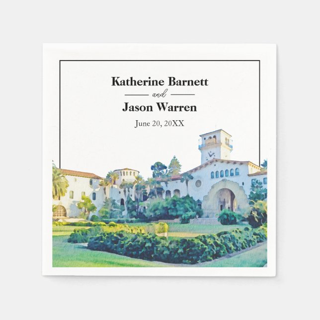 Santa Barbara Courthouse Watercolor Wedding Napkin (Front)